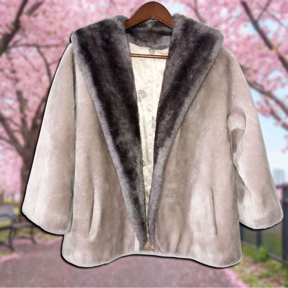 Vintage 50s Borgana Borg Deluxe Women Old Hollywood Faux Fur Jacket Glam Chic OS